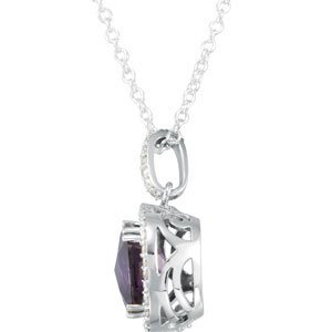 14K Gold Cushion Natural Amethyst & Natural Diamond Halo-Style Necklace or Pendant - view 2