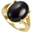 14K Gold Oval Natural Black Onyx Cabochon Ring
