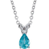 14K Gold Pear Natural Blue Zircon Solitaire Necklace or Pendant