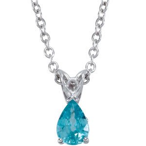 14K Gold Pear Natural Blue Zircon Solitaire Necklace or Pendant