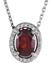 14K Gold Oval Natural Mozambique Garnet & Natural Diamond Halo-Style Necklace or Slide Pendant – 0.06 CTW - White Gold