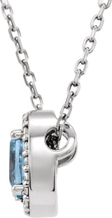 14K Gold Cushion Natural Sky Blue Topaz & Natural Diamond Halo-Style Necklace or Pendant – 04 CTW - White Gold - view 2
