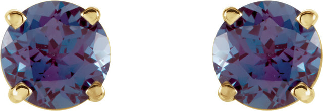 14K Gold Lab-Grown Alexandrite Round 4-Prong Lightweight Stud Earrings – 2.5-8mm Stones - Yellow Gold - view 8