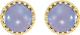 14K Gold Natural Blue Chalcedony Round Cabochon Crown Earrings - view 2