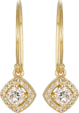 14K Gold Round Natural Diamond Halo-Style Earrings – 3.4-6.3mm Stones - Yellow Gold - view 4