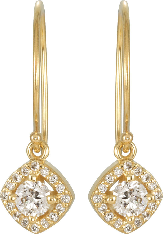 14K Gold Round Natural Diamond Halo-Style Earrings – 3.4-6.3mm Stones - Yellow Gold - view 4