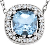 14K Gold Cushion Natural Sky Blue Topaz & Natural Diamond Halo-Style Necklace or Pendant – 04 CTW - White Gold