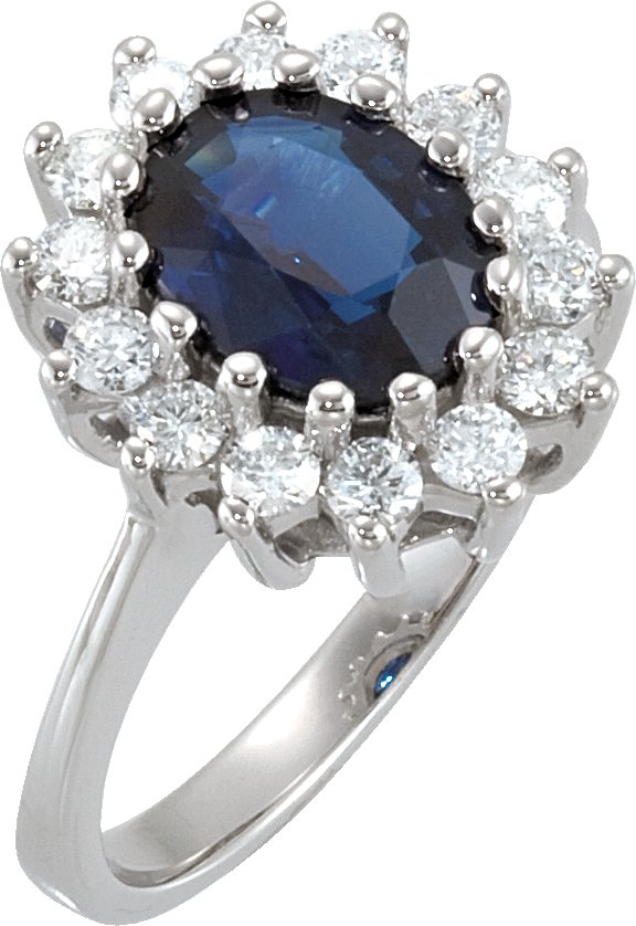 14K Gold Oval Natural Blue Sapphire & Natural Diamond Halo-Style Ring