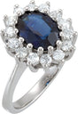 14K Gold Oval Natural Blue Sapphire & Natural Diamond Halo-Style Ring