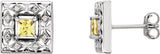 14K Gold Natural Yellow Sapphire & Natural Diamond Square 4-Prong Accented Earrings