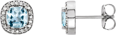 14K Gold Natural Sky Blue Topaz & Natural Diamond Cushion 4-Prong Halo-Style Earrings - White Gold