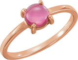 14K Gold Round Natural Pink Tourmaline Cabochon Solitaire Ring - Rose Gold