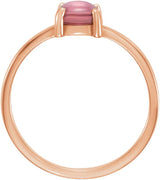14K Gold Round Natural Pink Tourmaline Cabochon Solitaire Ring - Rose Gold - view 2