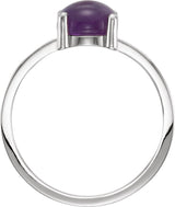 14K Gold Round Natural Amethyst Cabochon Solitaire Ring - White Gold - view 2
