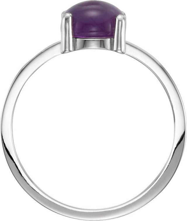 14K Gold Round Natural Amethyst Cabochon Solitaire Ring - White Gold - view 2
