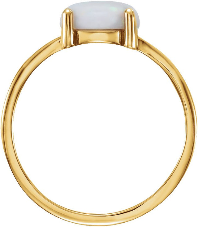 14K Gold Oval Natural Opal Cabochon Solitaire Ring - Yellow Gold - view 2
