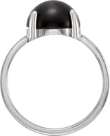 14K Gold Oval Natural Black Onyx Cabochon Solitaire Ring - White Gold - view 2