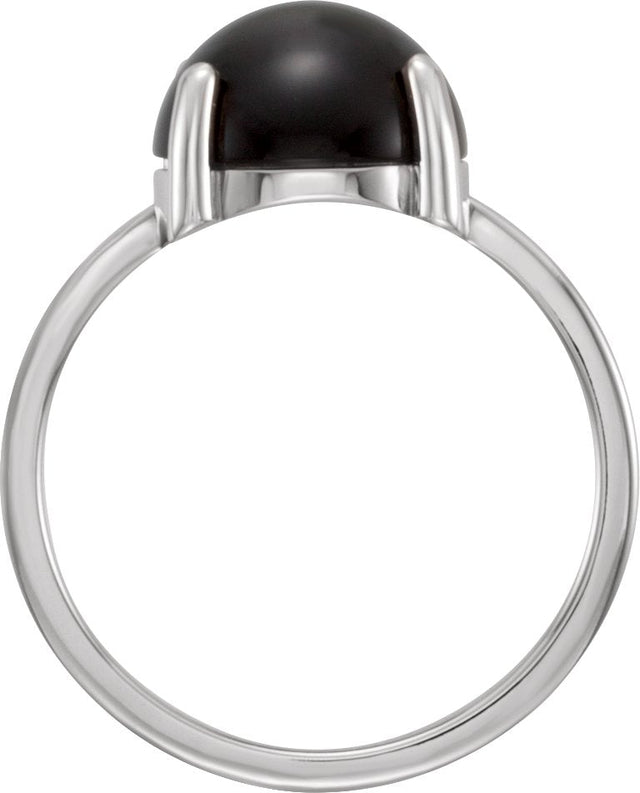 14K Gold Oval Natural Black Onyx Cabochon Solitaire Ring - White Gold - view 2