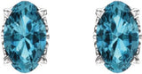 14K Gold Natural Blue Zircon Oval 4-Prong Scroll Setting Stud Earrings - White Gold - view 2