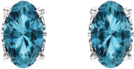 14K Gold Natural Blue Zircon Oval 4-Prong Scroll Setting Stud Earrings - White Gold - view 2
