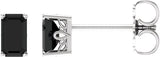 14K Gold Natural Black Onyx Emerald 4-Prong Scroll Setting Stud Earrings - White Gold