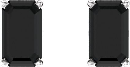 14K Gold Natural Black Onyx Emerald 4-Prong Scroll Setting Stud Earrings - White Gold - view 2