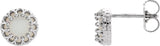 14K Gold Natural White Opal Round Cabochon Crown Earrings - White Gold