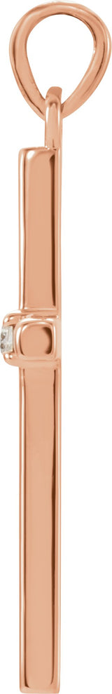 14K Gold Round Natural Diamond Birthstone Cross Pendant - Rose Gold - view 4