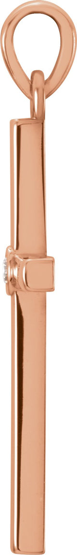 14K Gold Round Natural Diamond Cross Pendant – up to 0.01 CTW - Rose Gold - view 4
