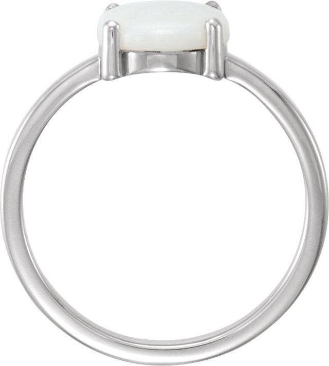 14K Gold Oval Natural Opal Cabochon Solitaire Ring - White Gold - view 2