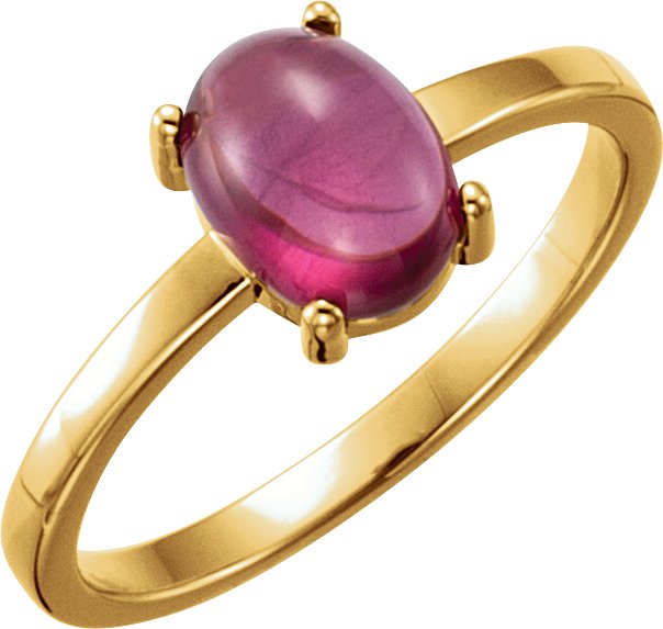 14K Gold Oval Natural Rhodolite Garnet Cabochon Solitaire Ring - Yellow Gold