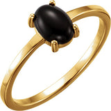14K Gold Oval Natural Black Onyx Cabochon Solitaire Ring - Yellow Gold