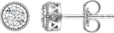 14K Gold Round Natural White Sapphire Milgrain Bezel-Set Birthstone Stud Earrings - White Gold