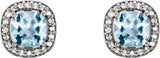 14K Gold Natural Sky Blue Topaz & Natural Diamond Cushion 4-Prong Halo-Style Earrings - White Gold - view 2