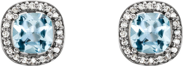 14K Gold Natural Sky Blue Topaz & Natural Diamond Cushion 4-Prong Halo-Style Earrings - White Gold - view 2