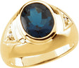 14K Gold Oval Natural Blue London Topaz & Natural Diamond Accented Ring