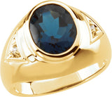 14K Gold Oval Natural Blue London Topaz & Natural Diamond Accented Ring