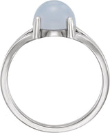 14K Gold Round Natural Blue Chalcedony Cabochon Ring - White Gold - view 2