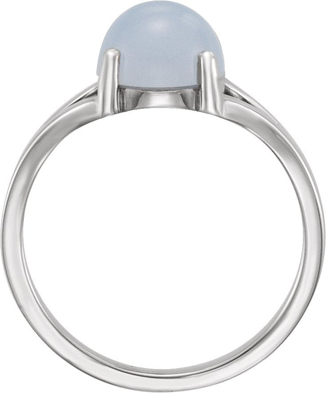 14K Gold Round Natural Blue Chalcedony Cabochon Ring - White Gold - view 2