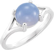 14K Gold Round Natural Blue Chalcedony Cabochon Ring - White Gold