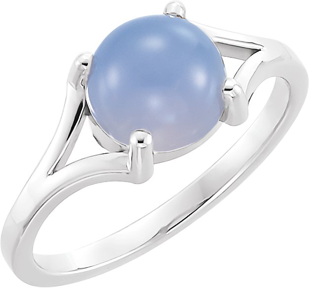14K Gold Round Natural Blue Chalcedony Cabochon Ring - White Gold