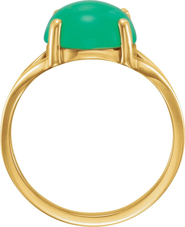 14K Gold Round Natural Green Chrysoprase Cabochon Ring – 10mm Stones - Yellow Gold - view 2