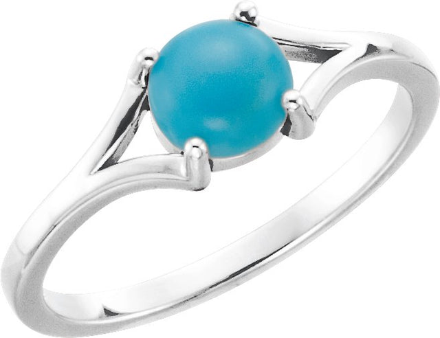 14K Gold Round Natural Turquoise Cabochon Ring - White Gold