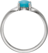14K Gold Round Natural Turquoise Cabochon Ring - White Gold - view 2