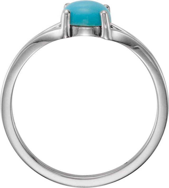 14K Gold Round Natural Turquoise Cabochon Ring - White Gold - view 2