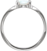 14K Gold Round Natural White Opal Cabochon Ring - White Gold - view 2