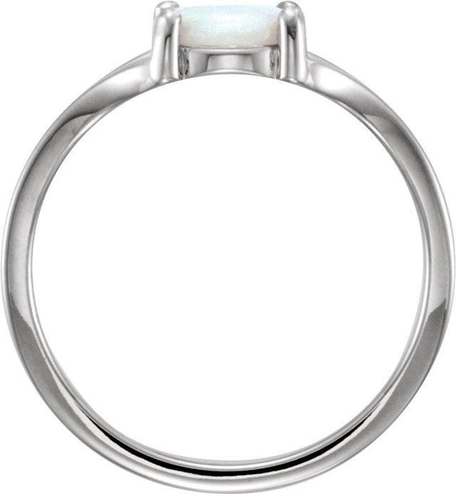 14K Gold Round Natural White Opal Cabochon Ring - White Gold - view 2