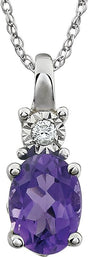14K Gold Oval Natural Amethyst & Natural Diamond Accented Necklace