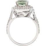 14K Gold Cushion Natural Green Quartz & Natural Diamond Double Halo-Style Ring - view 2