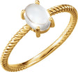 14K Gold Oval Natural Rainbow Moonstone Cabochon Ring - Yellow Gold